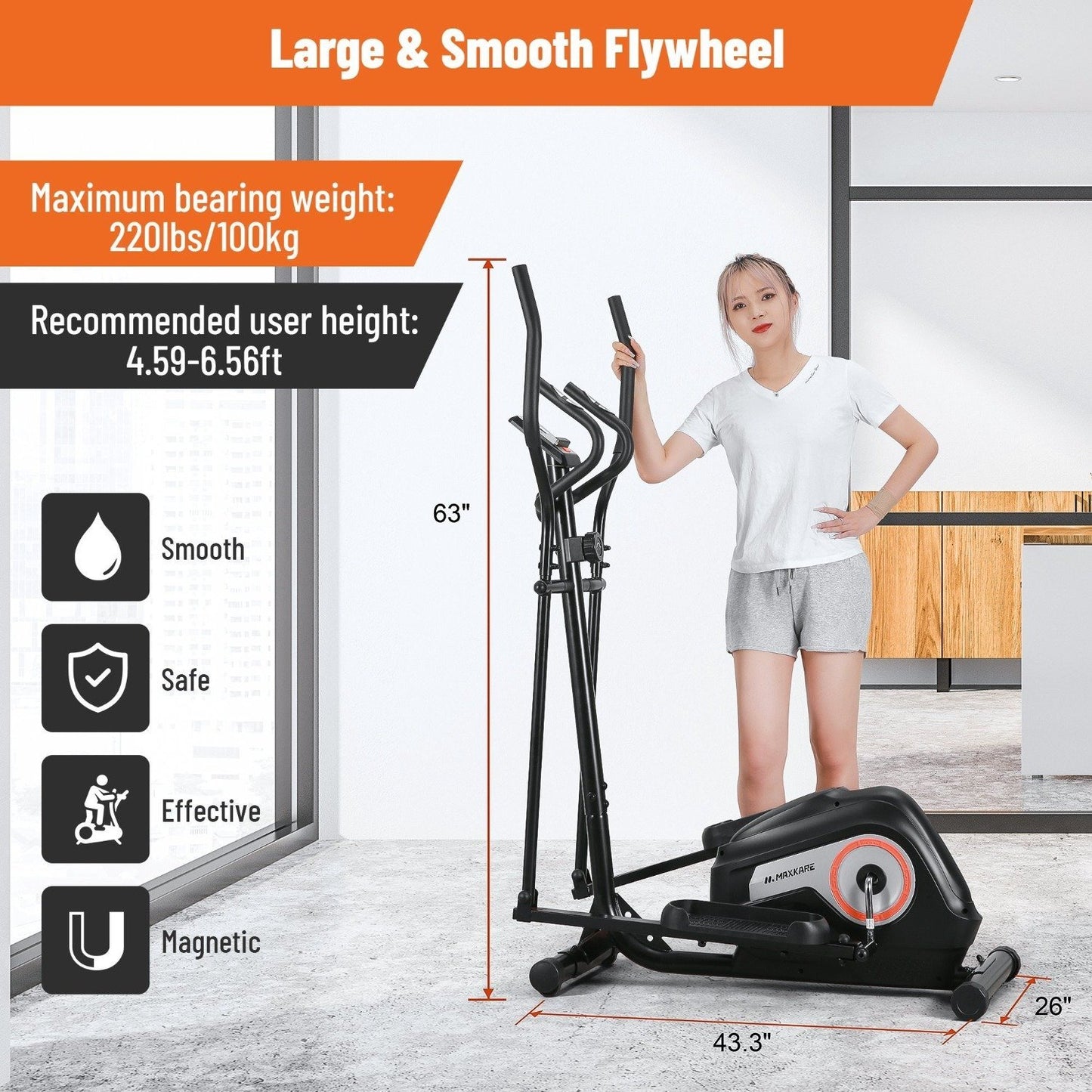 Maxkare Elliptical Exercise Machine Adjustable Magnetic Elliptical Cross Trainer for Home Gym Indoor Fitness Workout Use - NAIPO