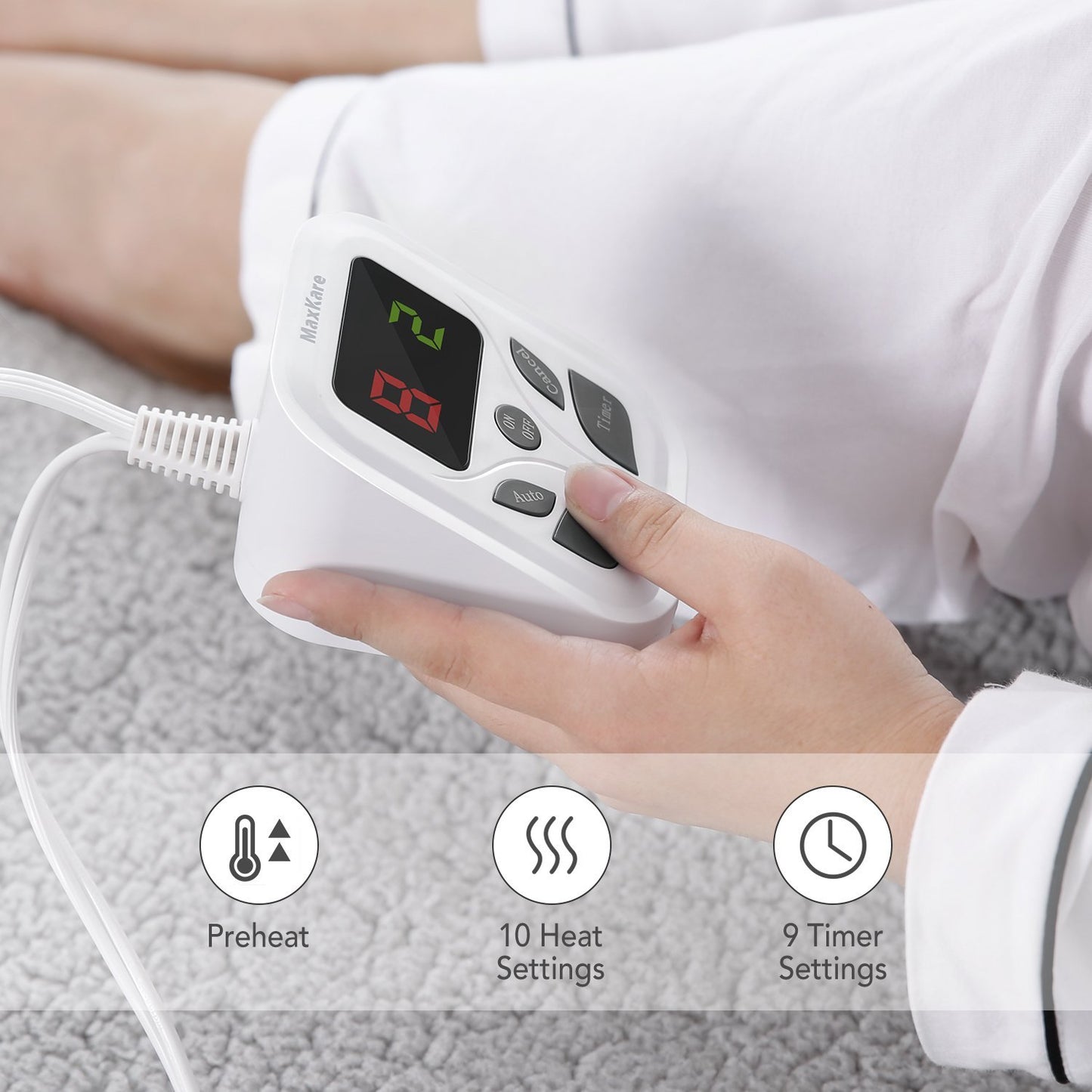 MaxKare Heated Mattress Pad Electric Underblanket Soft Cotton Fabric,10 Heat & 9 Timer Auto Off Settings ETL Certification Overheating Protection Relief Tense Muscle, Machine Washable & Dryer, Twin - NAIPO