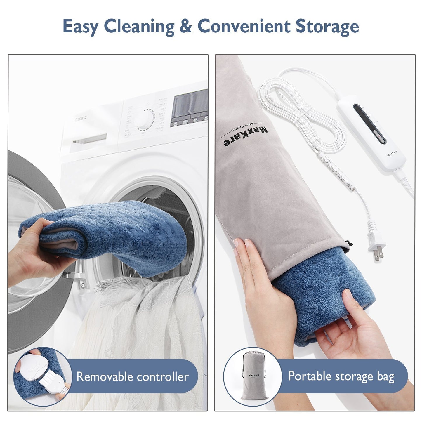 MaxKare Heating Pad for Back Pain, Neck and Shoulders and Cramps, Large 12" x 24" Size Ultra-Soft and 3 Heat Settings with Auto Shut Off, Moist & Dry Heat Options and Fast Heating - NAIPO