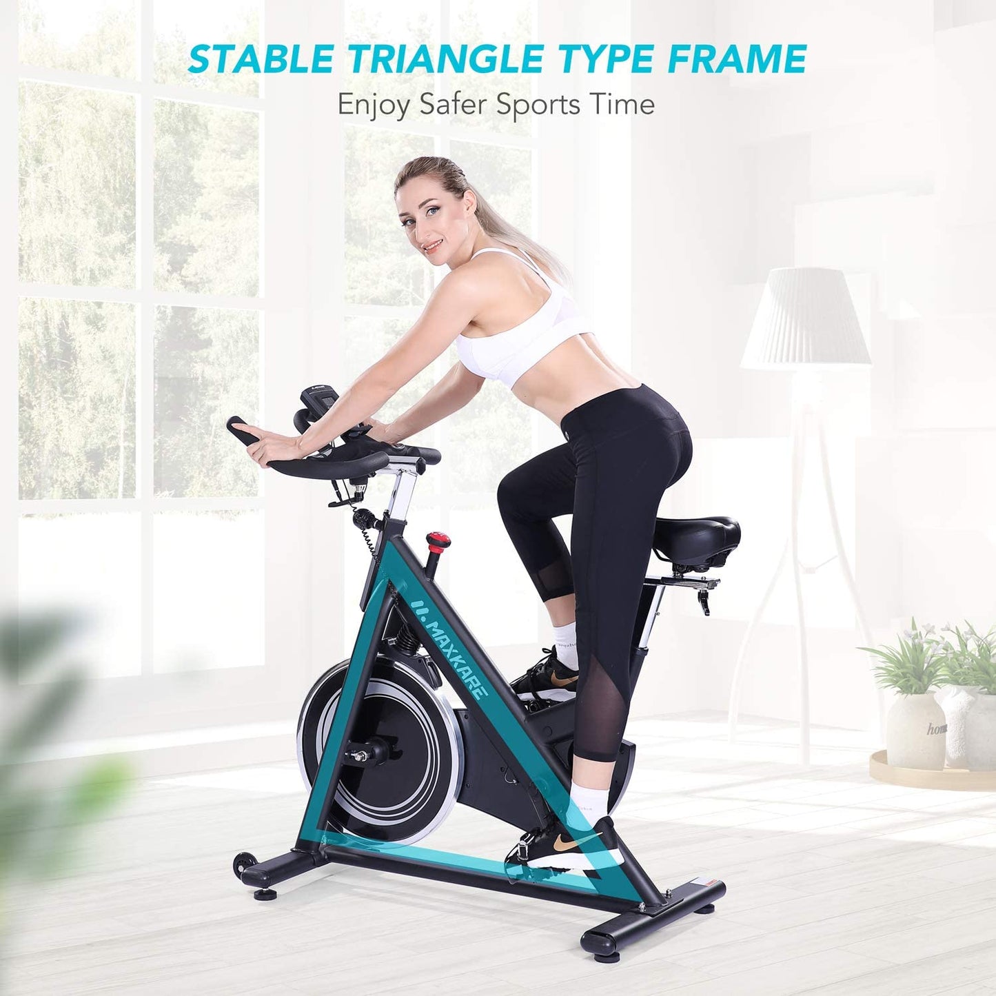 MaxKare Magnetic Exercise Bikes Stationary Belt Drive Indoor Cycling Bike with High Weight Capacity Adjustable Magnetic Resistance w/LCD Monitor - NAIPO