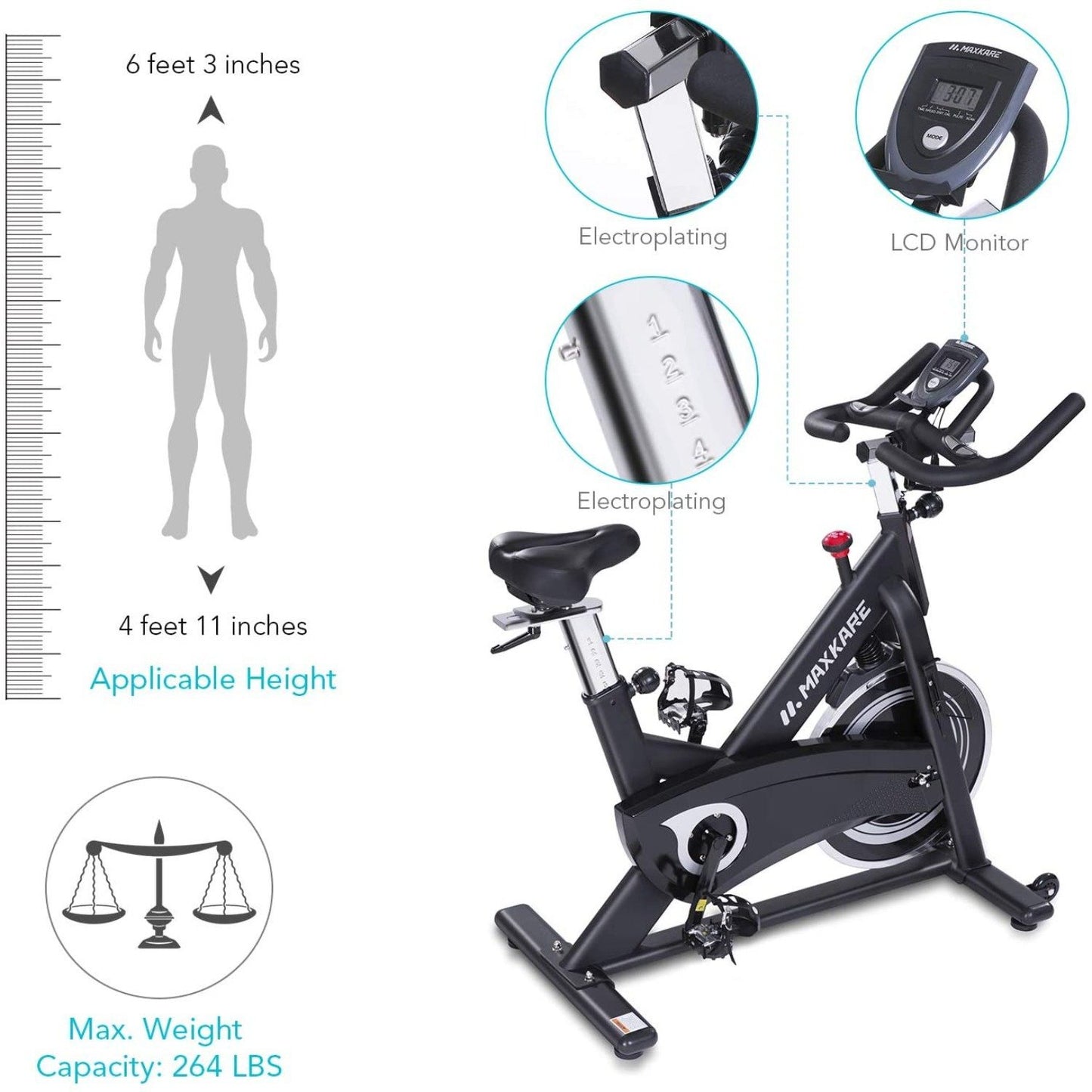 MaxKare Magnetic Exercise Bikes Stationary Belt Drive Indoor Cycling Bike with High Weight Capacity Adjustable Magnetic Resistance w/LCD Monitor - NAIPO