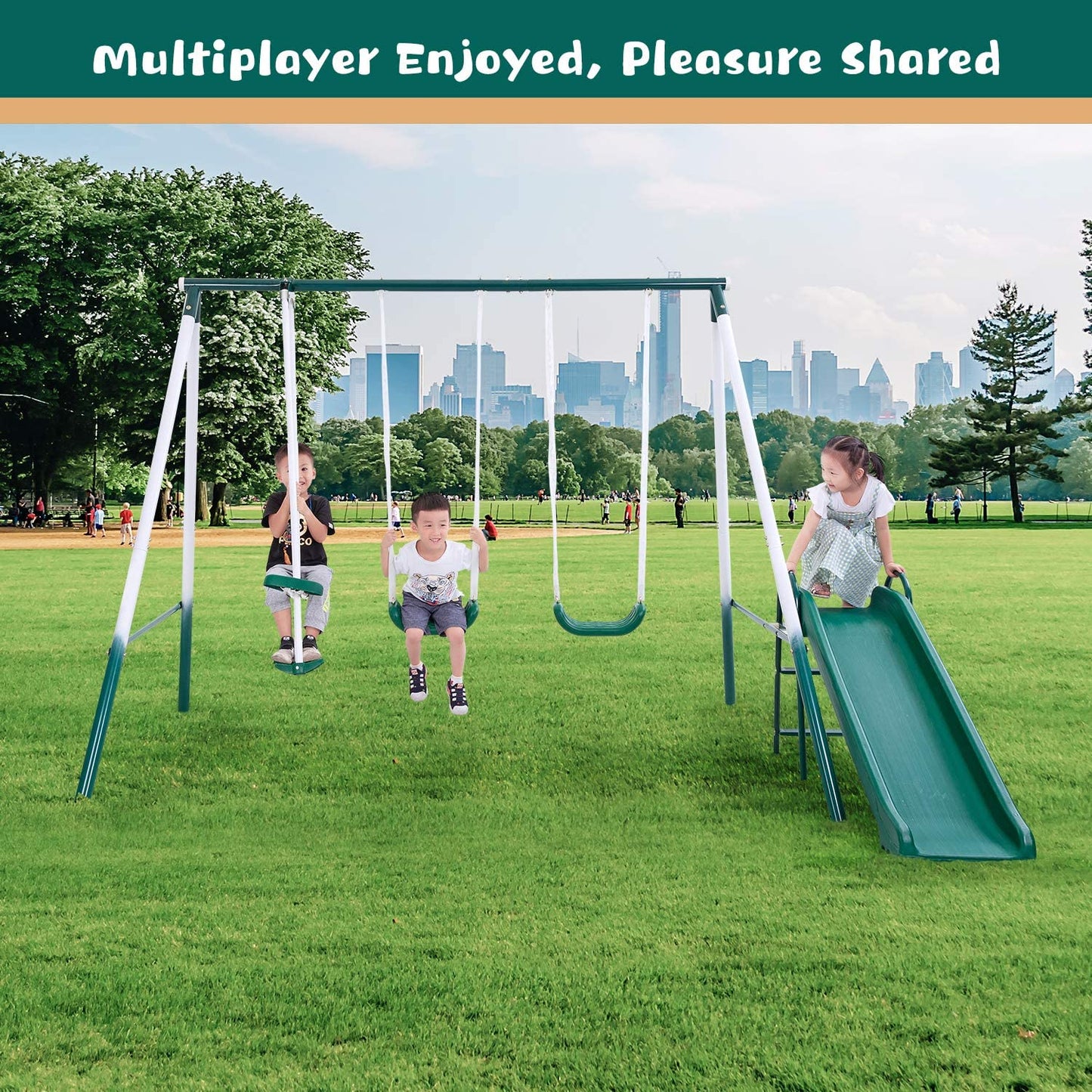 MaxKare Metal Swing Set for Backyard with Slides Medium and Large Playground Swing Set Suitable for Kids Toddlers Porch Backyard 2 in 1 Game Set Outdoor and Indoor - NAIPO