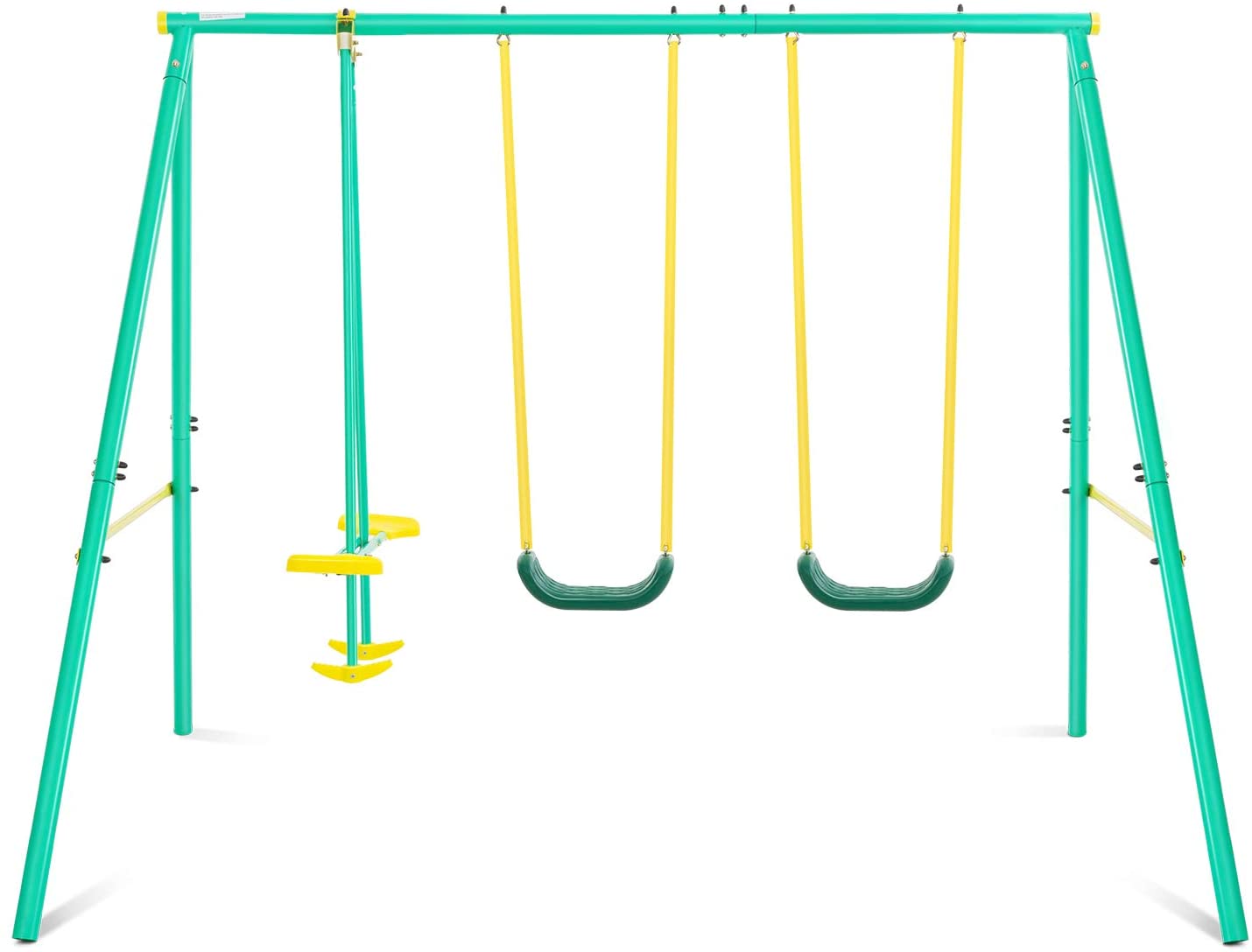 MaxKare Metal Swing Set Outdoor Backyard Playground Swing Set 2 Seats with A Swing Glider for 3-12 Year Old Kids, Toddlers, Max Weight 400 LBS - NAIPO