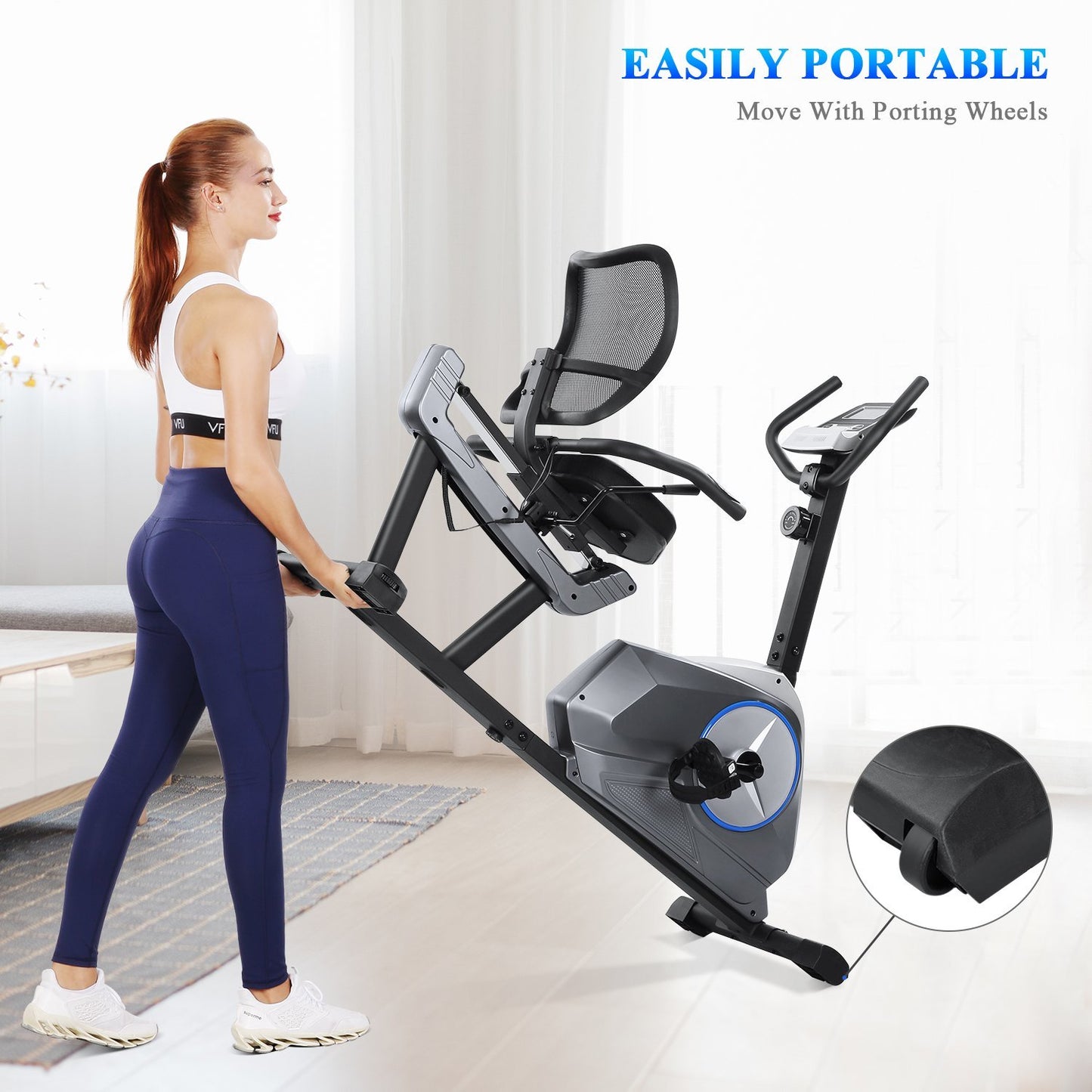 MaxKare Recumbent Exercise Bike Stationary Magnetic Resistance 8 Levels Adjustable Static Indoor Cycling Bike with Large LCD Monitor & Ipad Holder for All Ages - NAIPO