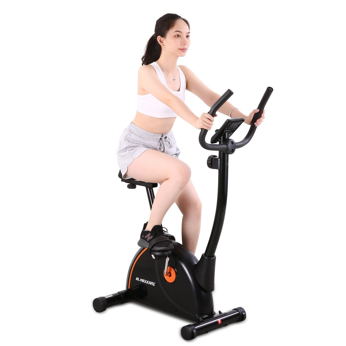 MaxKare Upright Exercise Bike Stationary Bike with Adjustable Cushion Seat and Magnetic Resistance Pulse Monitor Transport Wheels and Tablet Holder - NAIPO
