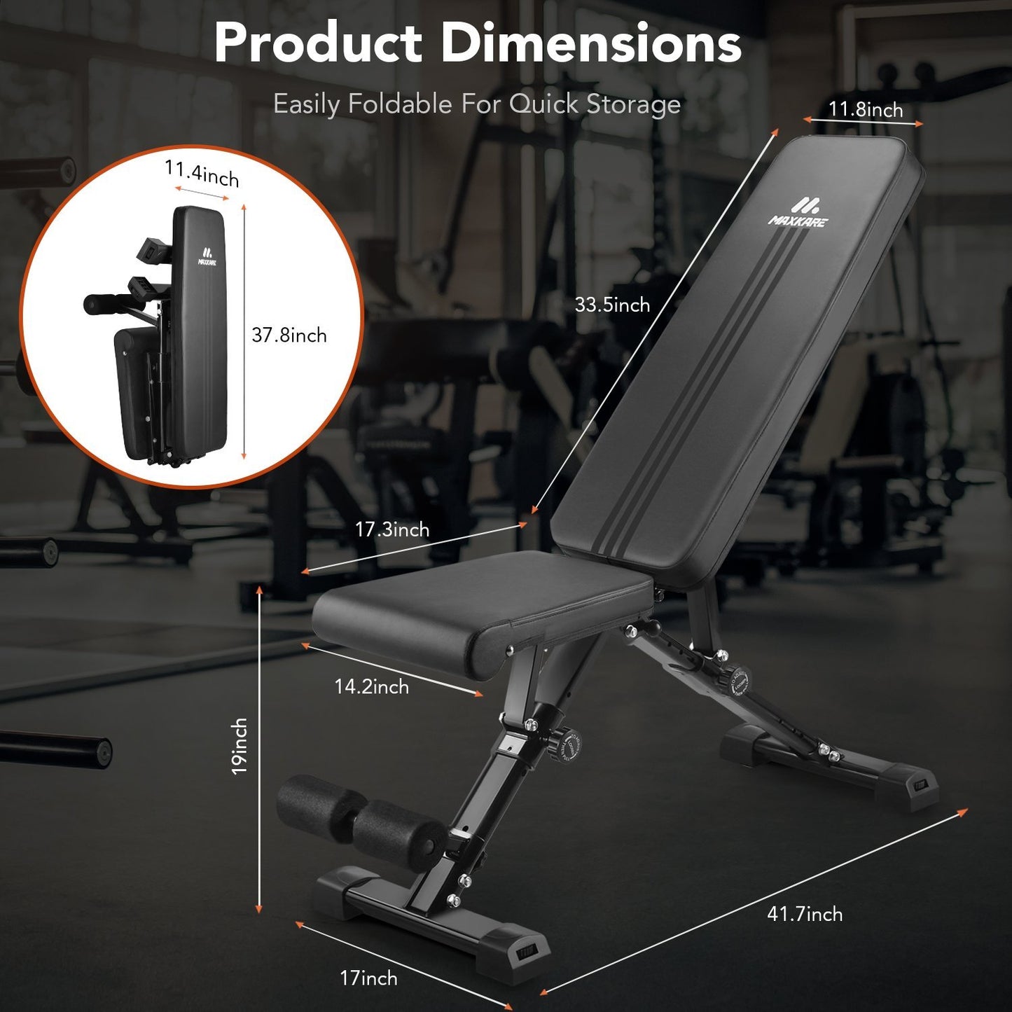 MaxKare Weight Bench Adjustable Workout Bench-Folding Incline Bench Press-Foldable Weight Lifting Bench for Home Gym-882 Ibs Capacity- 8+4+2 Positions - NAIPO