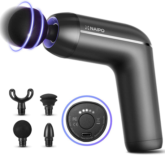 Naipo Massage Gun for Athletes, Deep Tissue Handheld Massage Professional Percussion Body Muscle Massage Gun for Pain Relief Relaxation with 5 Massage Heads Cordless Quiet Portable Carrying Case - NAIPO