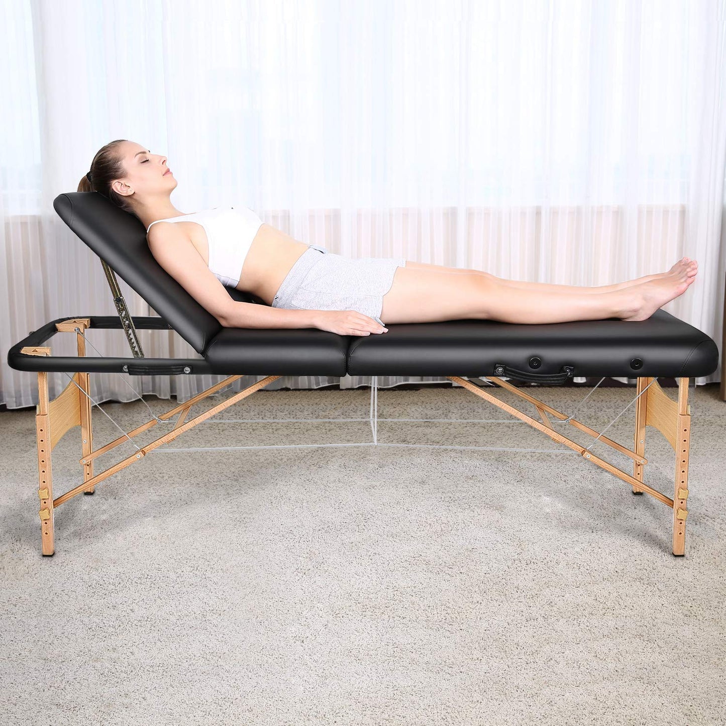 Naipo Portable Massage Table Professional Adjustable Folding Bed with 3 Sections Wooden Frame Ergonomic Headrest and Carrying Bag for Therapy Tattoo Salon Spa Facial Treatment - NAIPO