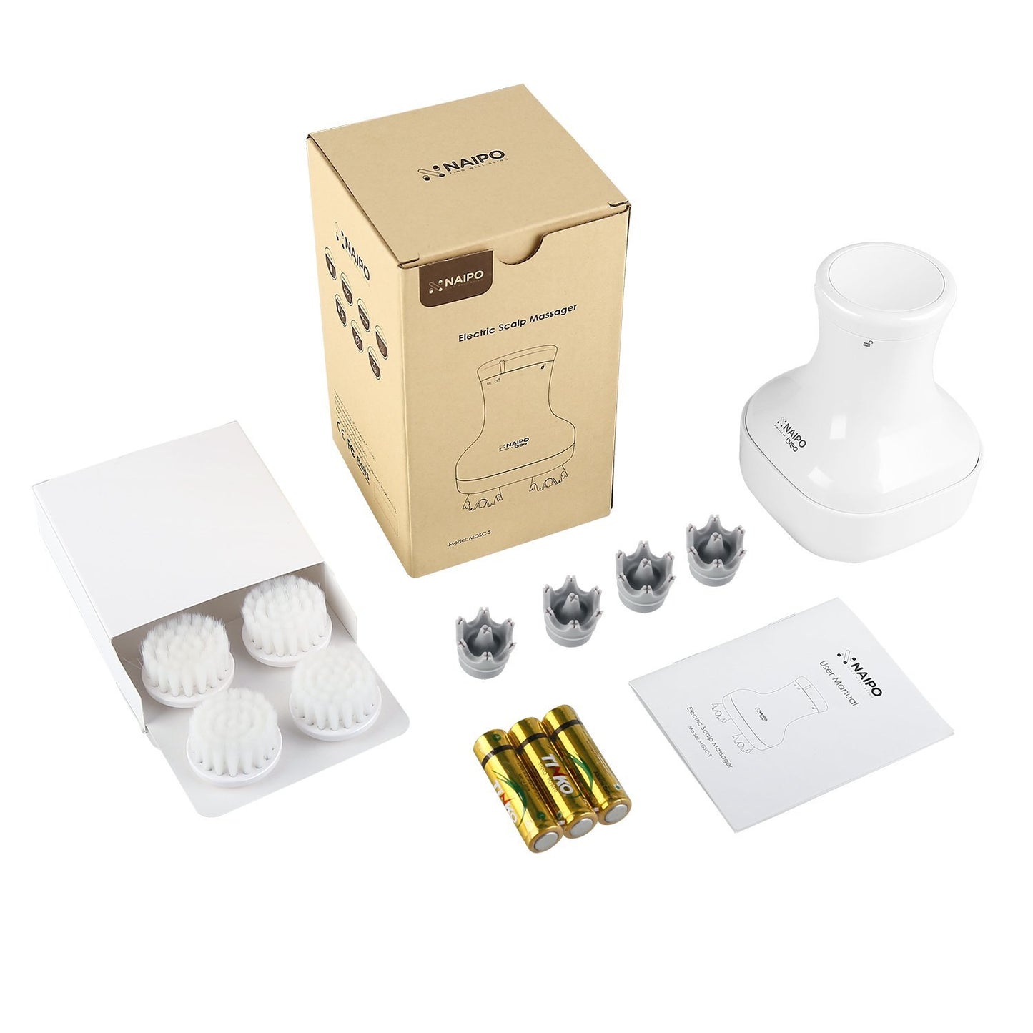 Naipo Scalp Massager with Facial Brush Attachments - NAIPO