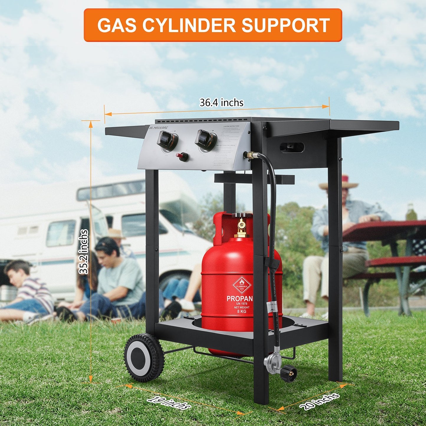 Propane Grill Outdoor Flat Top Gas Grill Griddle with 2 Burners for Outdoor Cooking and Camping - NAIPO