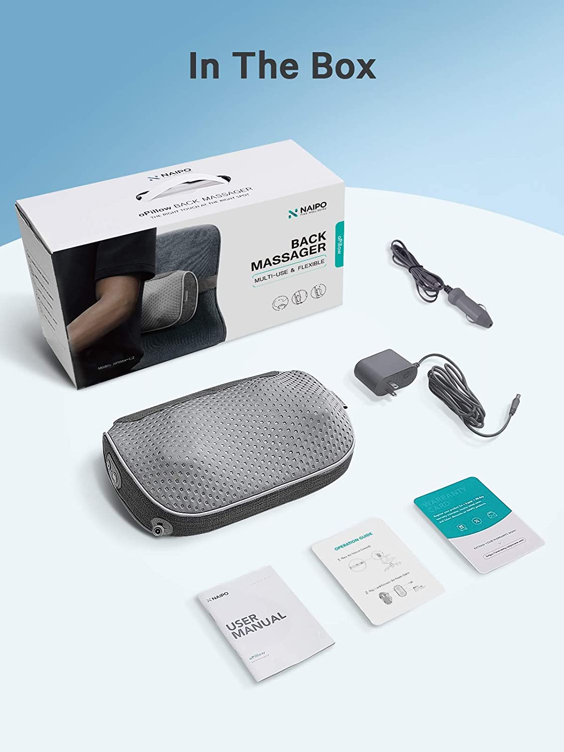 Shiatsu Massage Pillow with Heat, Naipo Electric Deep Kneading Back Neck Massager for Lower and Upper Back Shoulders Legs Foot Arms to Muscle Pain Relief Best Relaxation Gifts in Home Office and Car - NAIPO