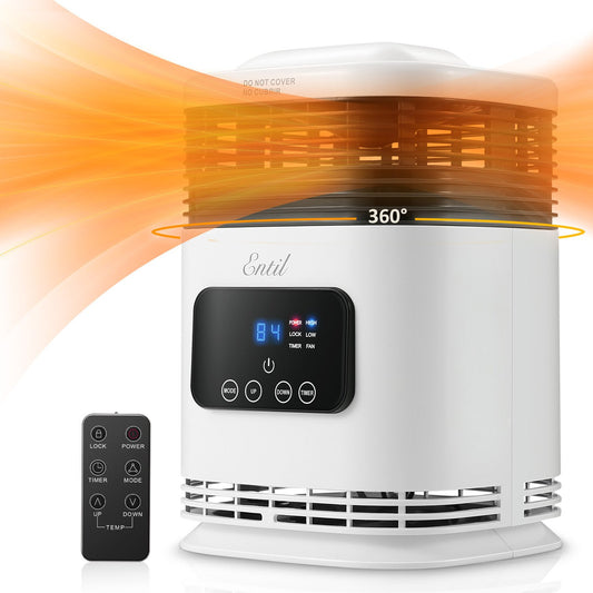 Space Heater, Electric Portable Fan Heater, 1500W, Fast Heating with Remote Control, 3 Heating Modes, Adujstable Thermostat & 1-12Hrs Timer, Tip-Over & Lock Protection Indoor Use Home Office Bathroom - NAIPO