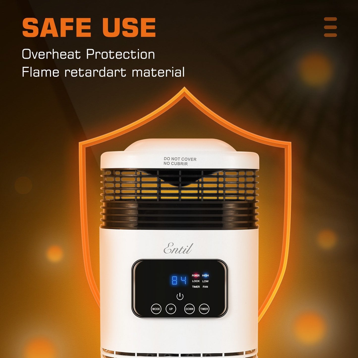 Space Heater, Electric Portable Fan Heater, 1500W, Fast Heating with Remote Control, 3 Heating Modes, Adujstable Thermostat & 1-12Hrs Timer, Tip-Over & Lock Protection Indoor Use Home Office Bathroom - NAIPO