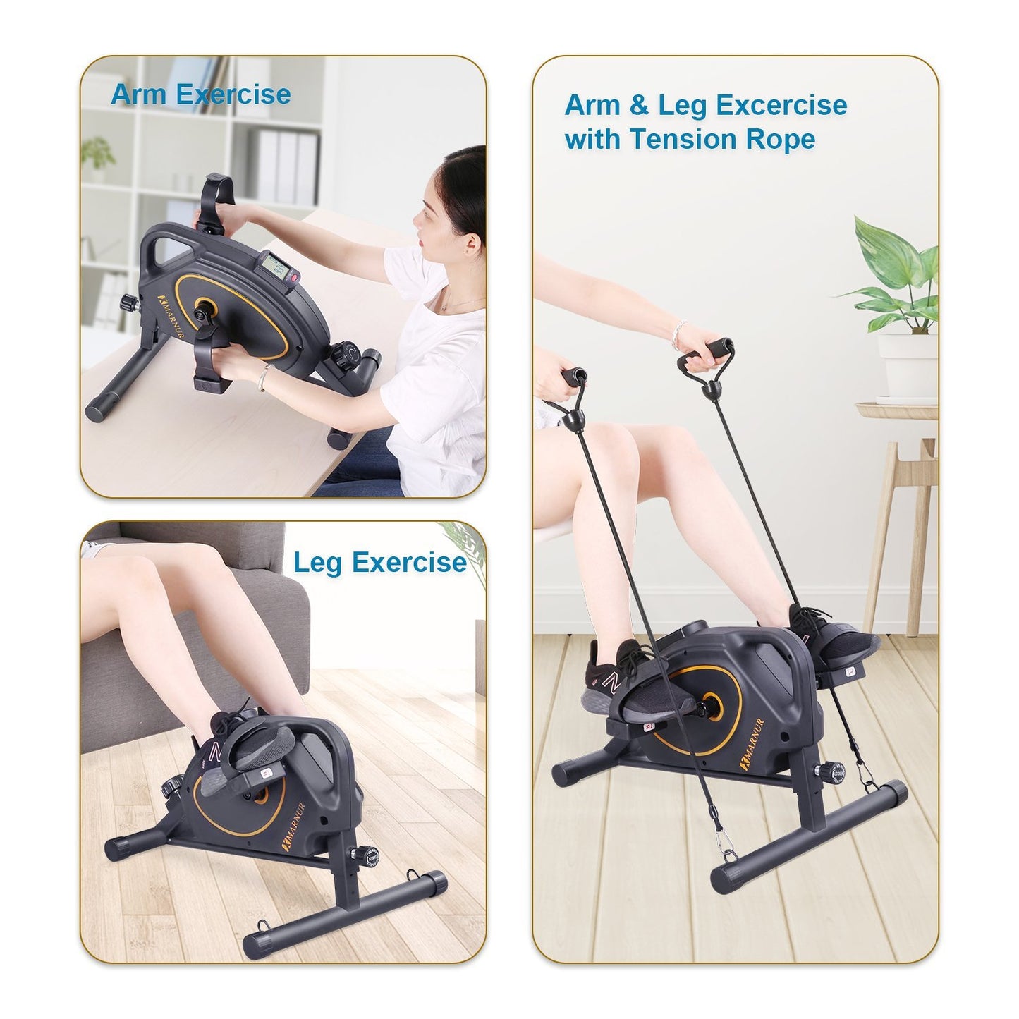 under desk bike pedal exerciser mini exercise bike stationary bikes static bike seated magnetic resistance portable machine arm foot leg therapy seniors elderly home sitting indoor small office workout best cheap gift for parents - NAIPO