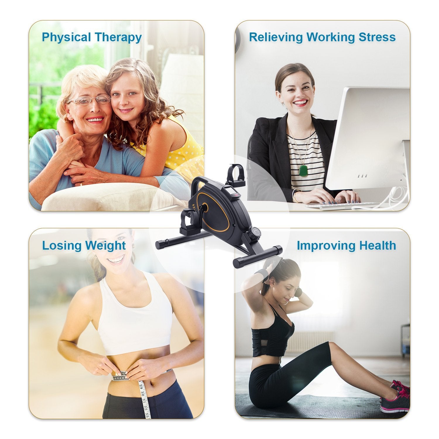 under desk bike pedal exerciser mini exercise bike stationary bikes static bike seated magnetic resistance portable machine arm foot leg therapy seniors elderly home sitting indoor small office workout best cheap gift for parents - NAIPO