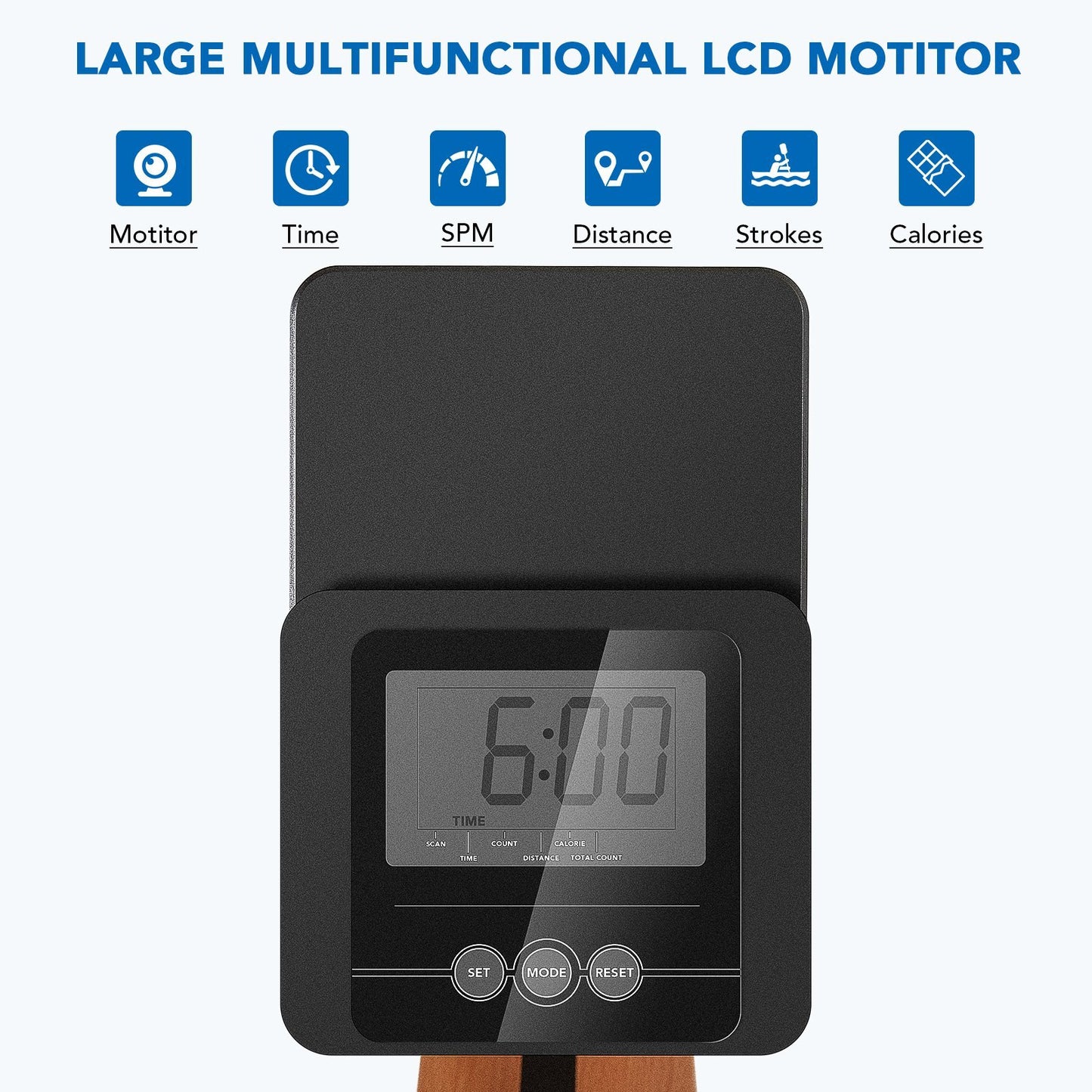 Water Rowing Machine for Home Use Oak Wooden Rower with LCD Monitor - NAIPO