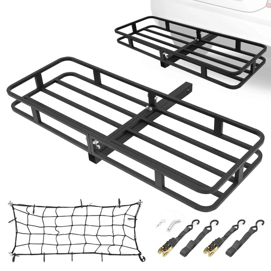 TACKLIFE Hitch Cargo Carrier,53"×19"× 5" Heavy Duty Hitch Mount Rear Luggage Rack with Net & Snap, 500 Lbs Capacity, 2'' Receiver Luggage Storage Basket for SUV, Car,RV
