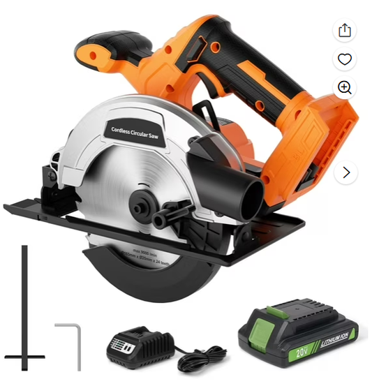 TACKLIFE 20V Brushless Cordless Circular Saw, 6-1/2in Batterty Powered Circular Saw, 0-45 ° Bevel Capability, Battery & Charger Included, Orange