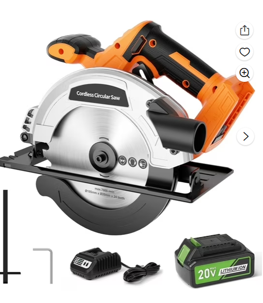 TACKLIFE 20V Brushless Cordless Circular Saw,7-1/4Inch Battery Powered Circular Saw with 4.0Ah Battery and Charger, 0-45 ° Bevel Capability, Orange