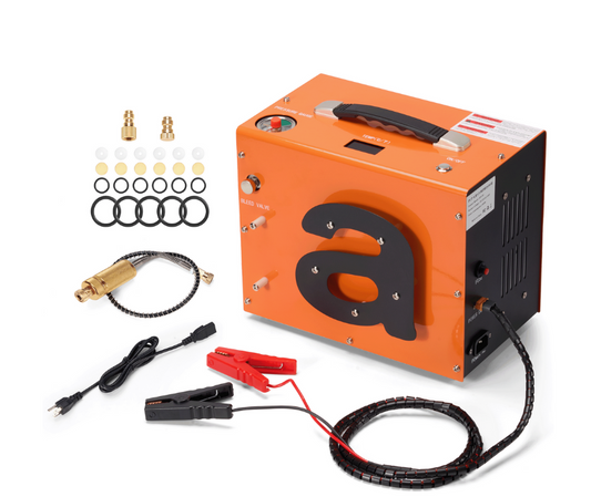PCP Air Compressor with Portable 4500PSI/30Mpa Auto Stop and 12V DC/110V AC Power Water/Oil-Free One Button Start Built-in Fan for Paintball Air Rifle Scuba Bottle