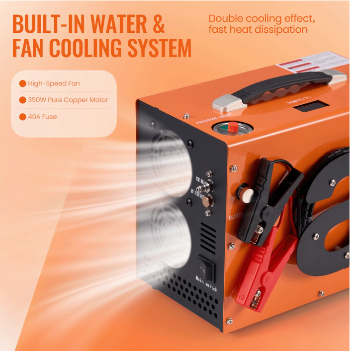 PCP Air Compressor with Portable 4500PSI/30Mpa Auto Stop and 12V DC/110V AC Power Water/Oil-Free One Button Start Built-in Fan for Paintball Air Rifle Scuba Bottle