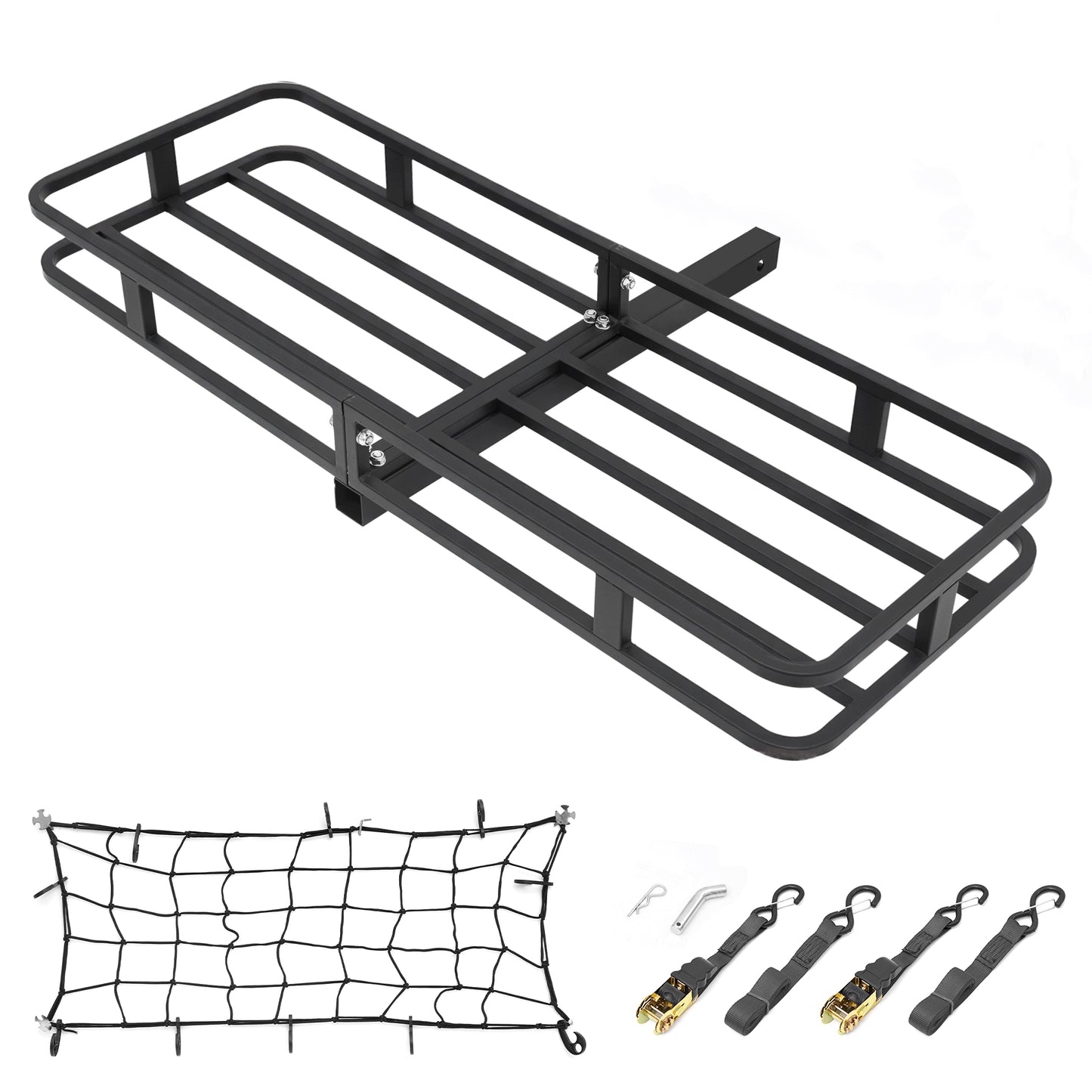 TACKLIFE Hitch Mount Cargo Carrier,53"×19"× 5" Heavy Duty Hitch Mount Rear Luggage Rack with Net & Snap, 500 Lbs Capacity, 2'' Receiver for SUV, Car,RV