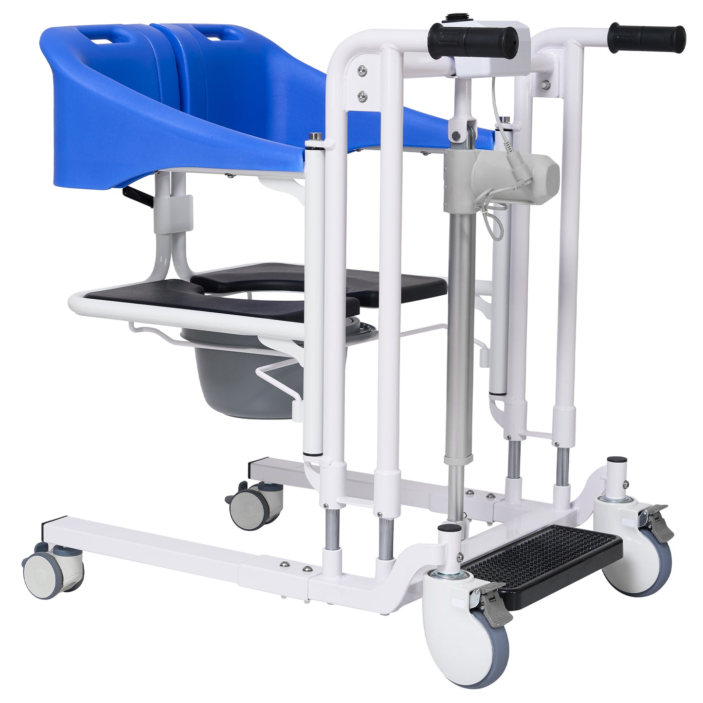 Electric Patient Lift Transfer Chair with Commode Portable Adjustable Height Medical Lift Aid for Elderly Disabled Adults, 330lbs Capacity
