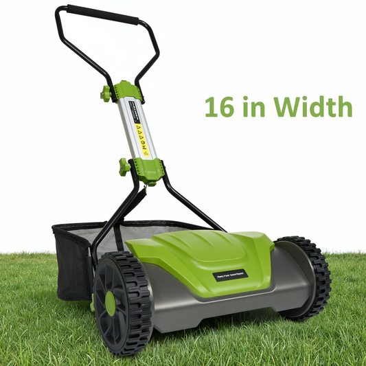 GASKY 16inch Push Reel Lawn Mower 5 Blades 6 Adjustable Cutting Height Manual Reel Mower with 8-gal Grass Catcher for Garden/Yard Green