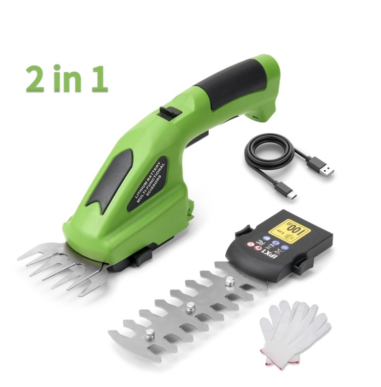 Gasky 7.2V Cordless Grass Shear,2 in 1 Lightweight Electric Mini Hedge Trimmer for Garden/Hedge Pruning,Green