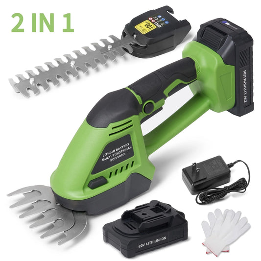 Gasky 20V Cordless Grass Shears Handheld, 2 in 1 Small Electric Hedge Trimmer Battery Operated, Lightweight & Powerful Shrubbery Trimmer for Bush, Lawn, Patio, Tree, Garden, Yard