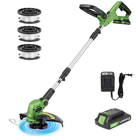 TACKLIFE 20V 12" Electric Weed Wacker,Cordless String Trimmer & Edger,Weed Grass Trimmer with 3 lines,2.0Ah Battery & Charger,Auto Line Feed,Green