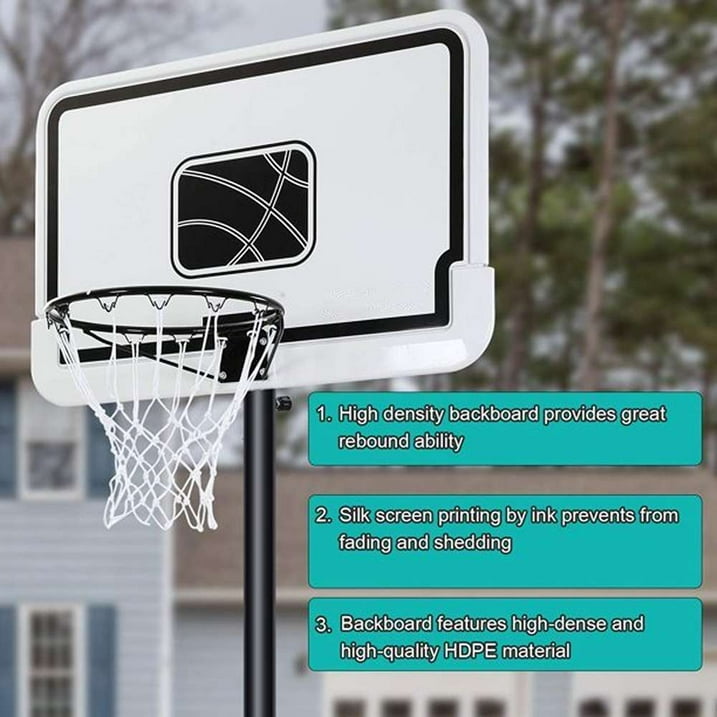 GASKY 44in Portable Basketball Hoop with Adjustable Height 7ft6 in to 10ft Outdoor Basketball Goal Backboard and Wheels for Teenagers Adults White