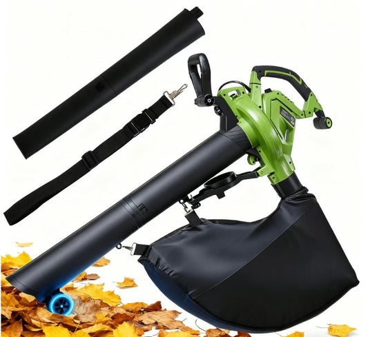 GASKY 120V 12Amp Corded 3 in 1 Leaf Blower/Vacuum/Mulcher, 495CFM/199MPH, 6 Speeds Outdoor Vacuum Cleaner Electric Leaf Blowers for Lawn Care, Lightweight, Green