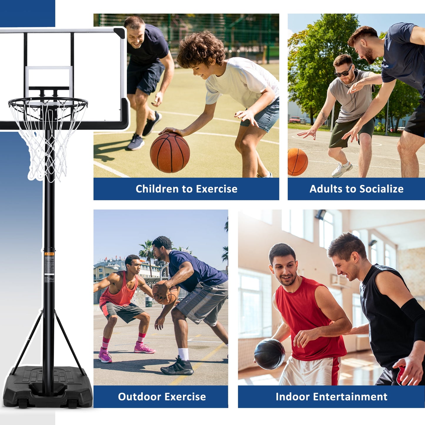 GASKY 44In Portable Basketball Hoop with Height Adjustable 6 ft to 10 ft, Large Backboard, Base and Wheels, Basketball Goals for Teenagers Adults Indoor Outdoor Use