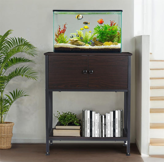 Naipo 29 Gallon Metal Fish Tank Stand, With 2 Layers and Cabinet, 500LBS Capacity, Adjustable Table Feet & Anti-tilt Device, Black