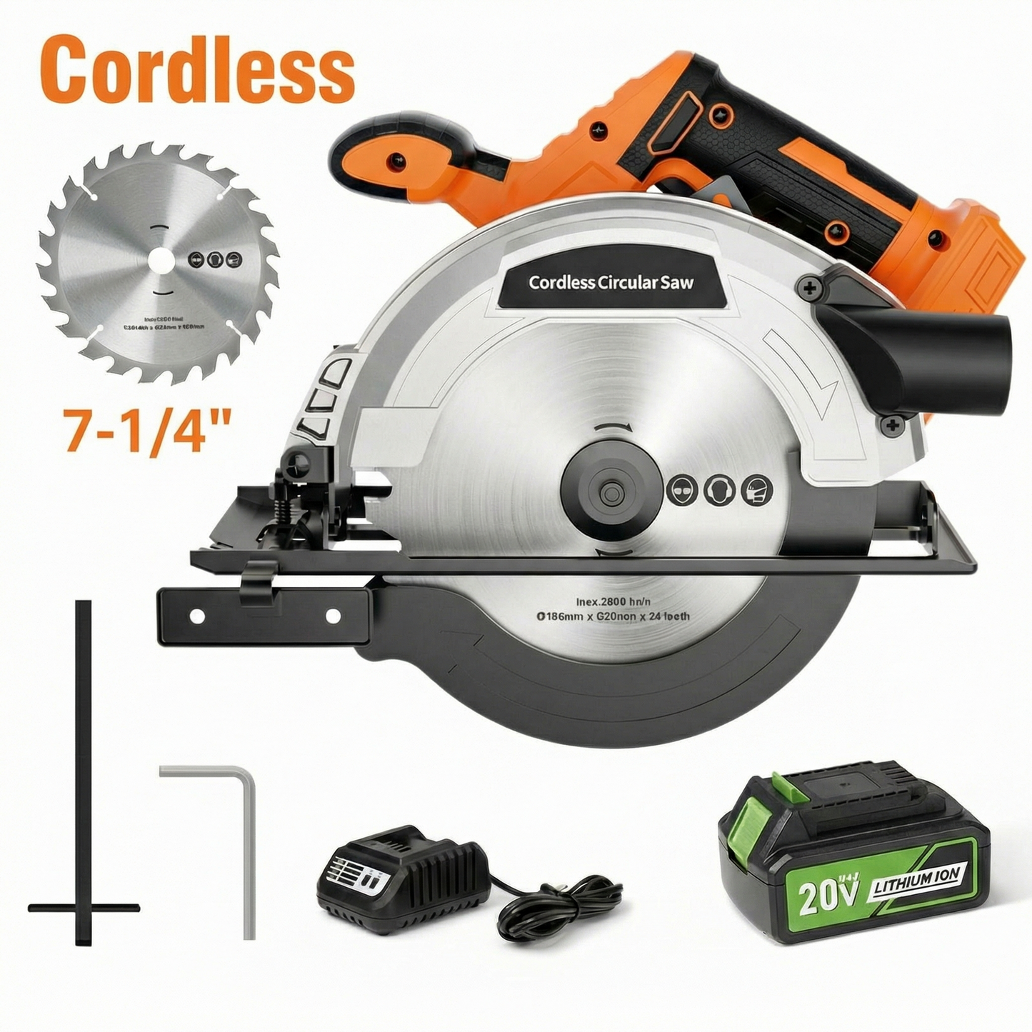 Tacklife 7-1/4 inch Cordless Circular Saw with 4.0Ah Battery,20V 45°Bevel Lightweight Brushless Powered Circular Saw for Wood Cutting