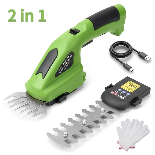 Gasky 7.2V Cordless Grass Shears, 2 in 1 Electric Mini Hedge Trimmer Cordless,Green