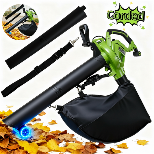 GASKY 120V 12Amp Corded 3 in 1 Leaf Blower/Vacuum/Mulcher, 495CFM/199MPH, 6 Speeds Outdoor Vacuum Cleaner Electric Leaf Blowers for Lawn Care, Lightweight, Green