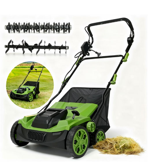 GASKY 15A 15-inch 2-in-1 Electric Dethatcher and Scarifier with 5-Position Depth Adjustment,12L Collection Bag,Tool-Free Blade Change