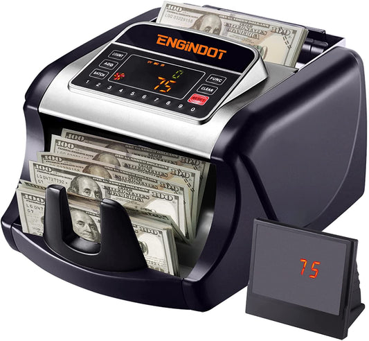 ENGiNDOT Money Counter Machine with UV/MG/IR/DBL/HLF/CHN/DD Image Counterfeit Detection, Large LED Display for Bill Counter with Abundant Accessories,with Portable Handle- No Count Amounts, Black