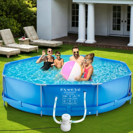 GASKY 10FT Swimming Pool with Free Filter Pump Circular Above Ground Swimming Pool on Clearance Deep Water 24inch for Youth Friends Outdoor
