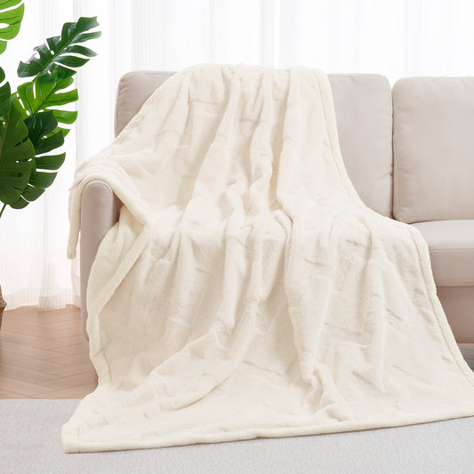 GASKY Faux Rabbit Fur Blanket 50"x 70" Arctic Velvet Throw Blanket for All Seasons and Ages White