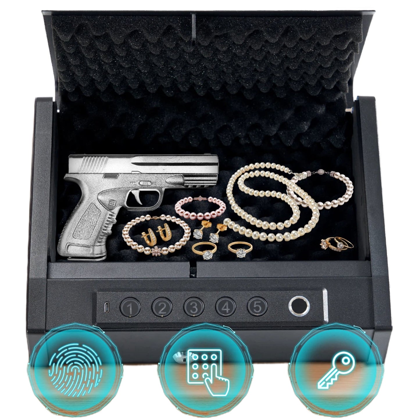 GASKY Gun Safe Portable Biometric Pistol Safe with 2 Handgun Capacity 10 Fingerprint&5 Password& 2 Keys handgun safe for Car & Travel Auto, Truck, Home Use