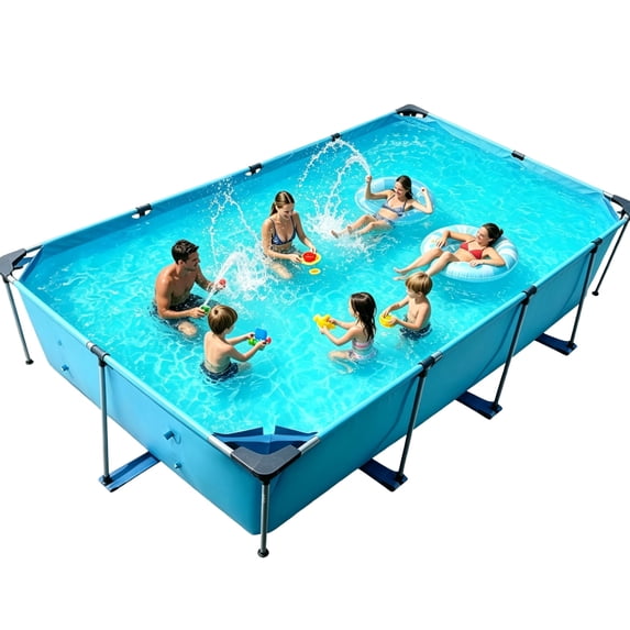 GASKY 15FT Metal Frame Rectangular Frame Swimming Pool Outdoor Backyard Above Ground Family Kids Splash