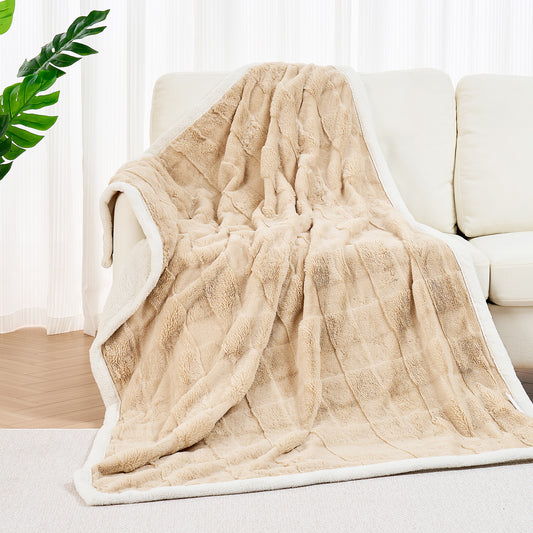 GASKY 50"x 70" Faux Rabbit Fur Blanket Soft Cozy Arctic Velvet Throw Blankets Light Brown for All Seasons