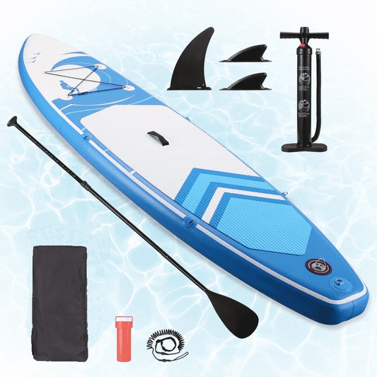 GASKY Inflatable Paddle Board 6 in Thick Stand Up Paddle Board with Aluminum Adjustable Paddle Accessories Carry Bag Blue