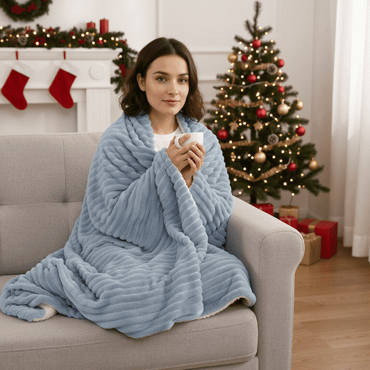 GASKY Heated Blanket 50x60in Ribbed Flannel Electric Blanket with 6 Heat Settings 4H Auto Shut-Off Home Companion Dusty Blue