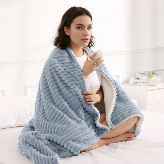 GASKY Heated Blanket 50x60in Ribbed Flannel Electric Blanket with 6 Heat Settings 4H Auto Shut-Off Home Companion Dusty Blue