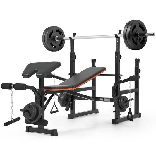 GASKY  Adjustable Weight Bench 600lbs 7-in-1 Foldable Multi-Function Workout Bench Set with 2 Barbell Rack & Leg Extension for Full Body Strength Training Home/Gym