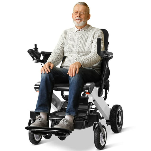 Lightweight Folding Electric Wheelchair, Portable Motorized Mobility Chair, All Terrain Motorized Foldable Power Chair for Adults/Seniors